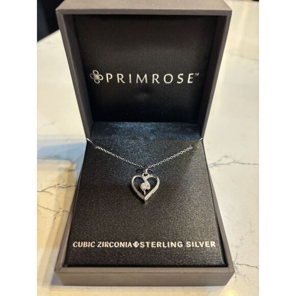 LADIES PRIMROSE STERLING SILVER‎ HEART NECKLACE NIB - Picture 4 of 5